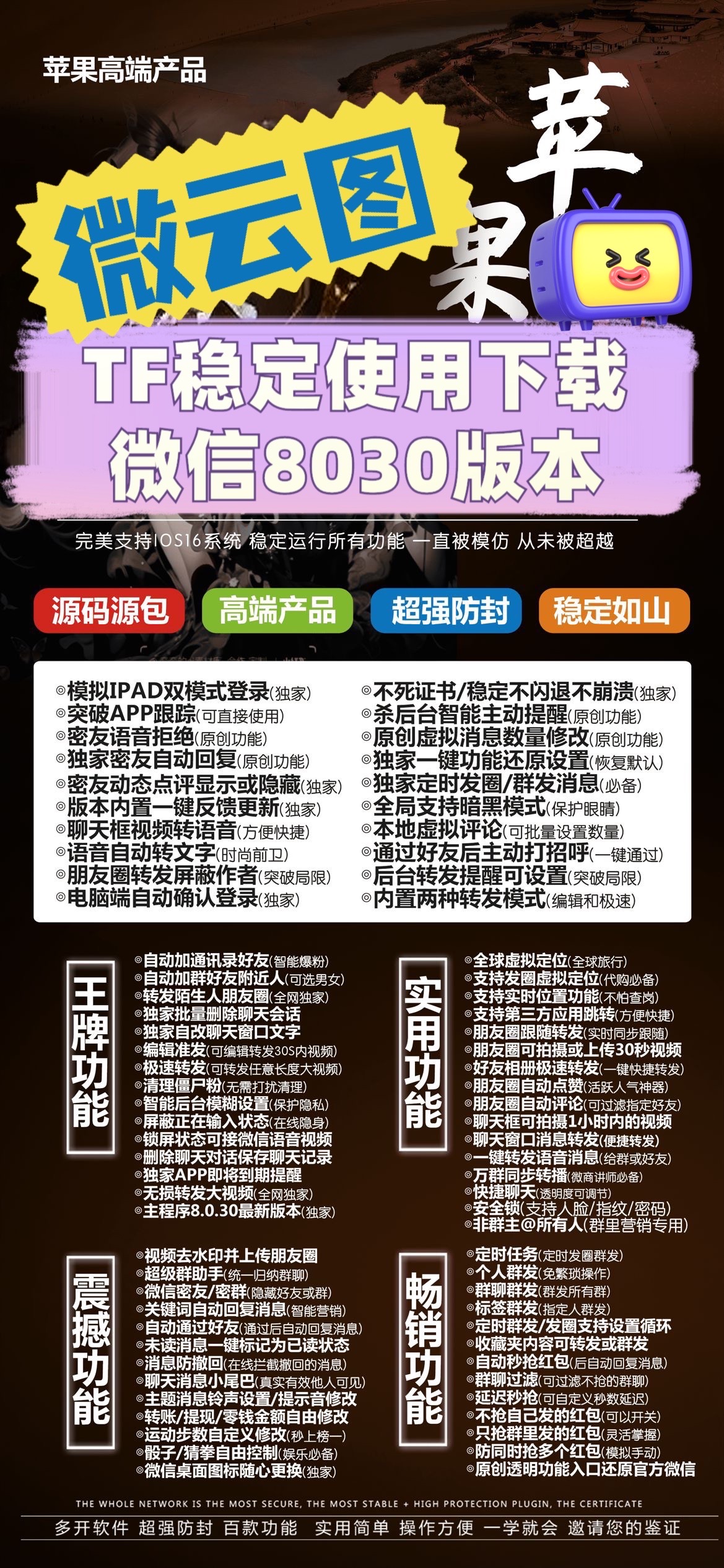 【苹果微云图官网】微云图3.0/4.0微信支持第三方应用跳转安全锁超级群助手分身多开转发